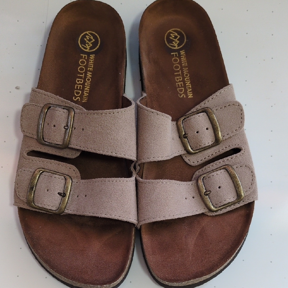 White Mountain Taupe Footbed Sandals with Buckles